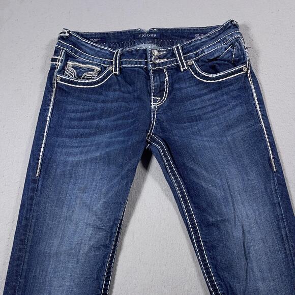 Vigoss Jeans Womens 7/8 The Dublin Capri Distressed Contrast Stitching Denim Pan - Picture 2 of 12